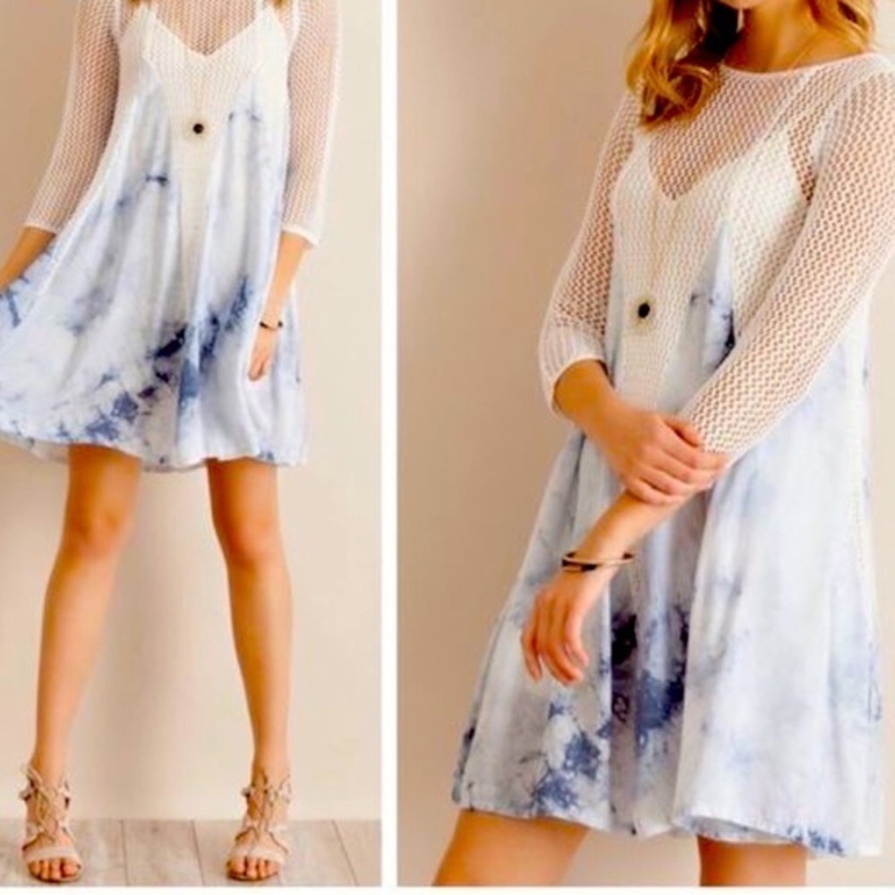 Entro -Tie Dye Panel A-Line Dress with Cro…